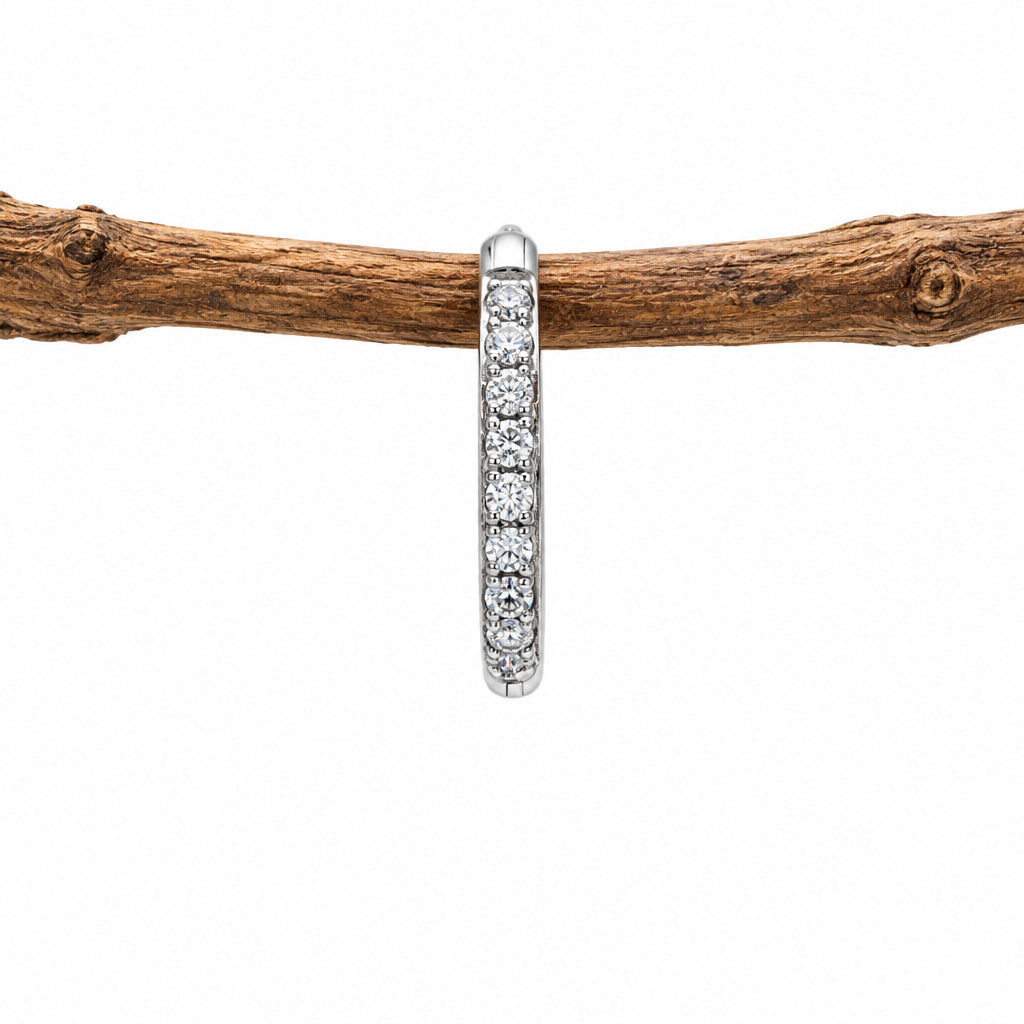 Single silver waterproof pavé hoop earring