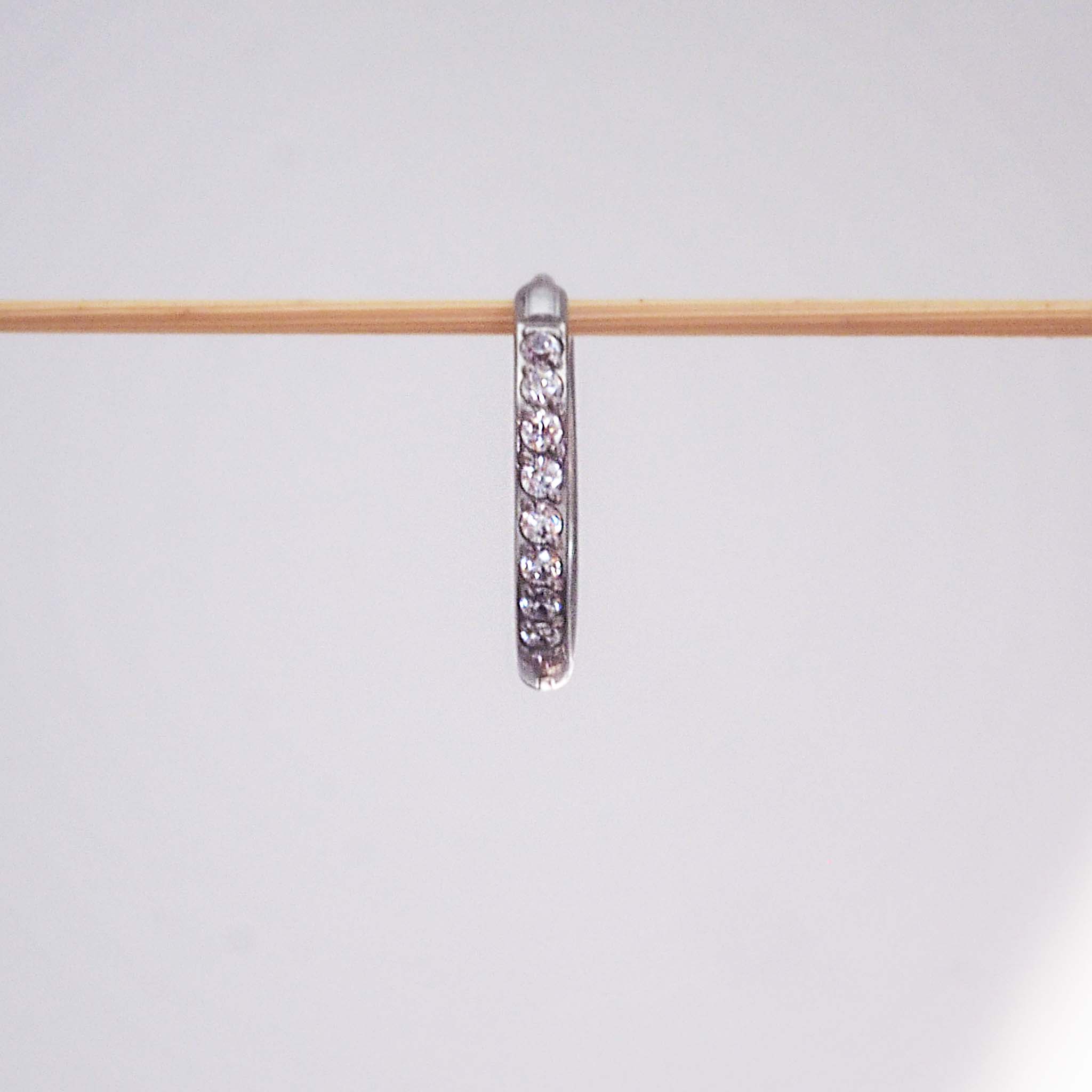 Single waterproof stainless steel pavé silver hoop earring