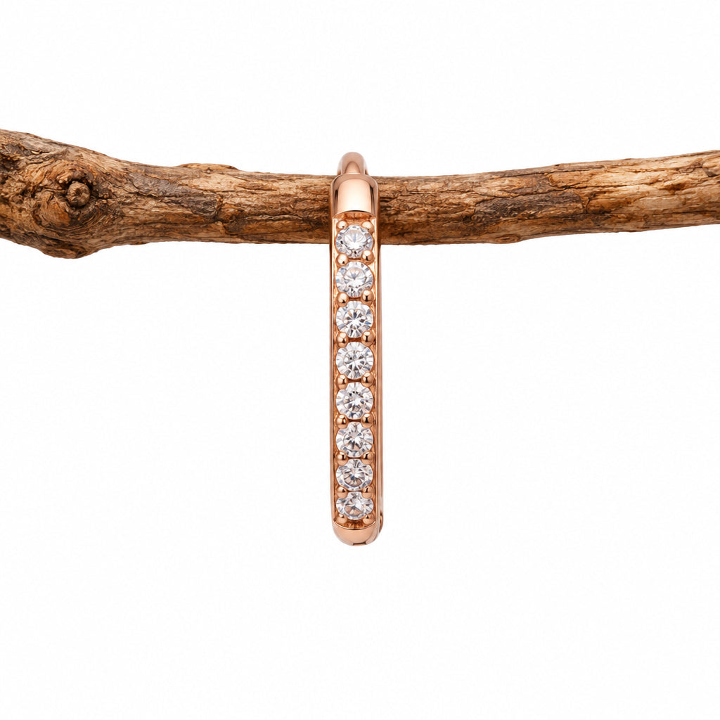 Single rose gold waterproof pavé hoop earring