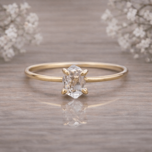 9k Gold Ring with Herkimer Quartz Crystal designed by Australian jewellery brand Indie and Harper