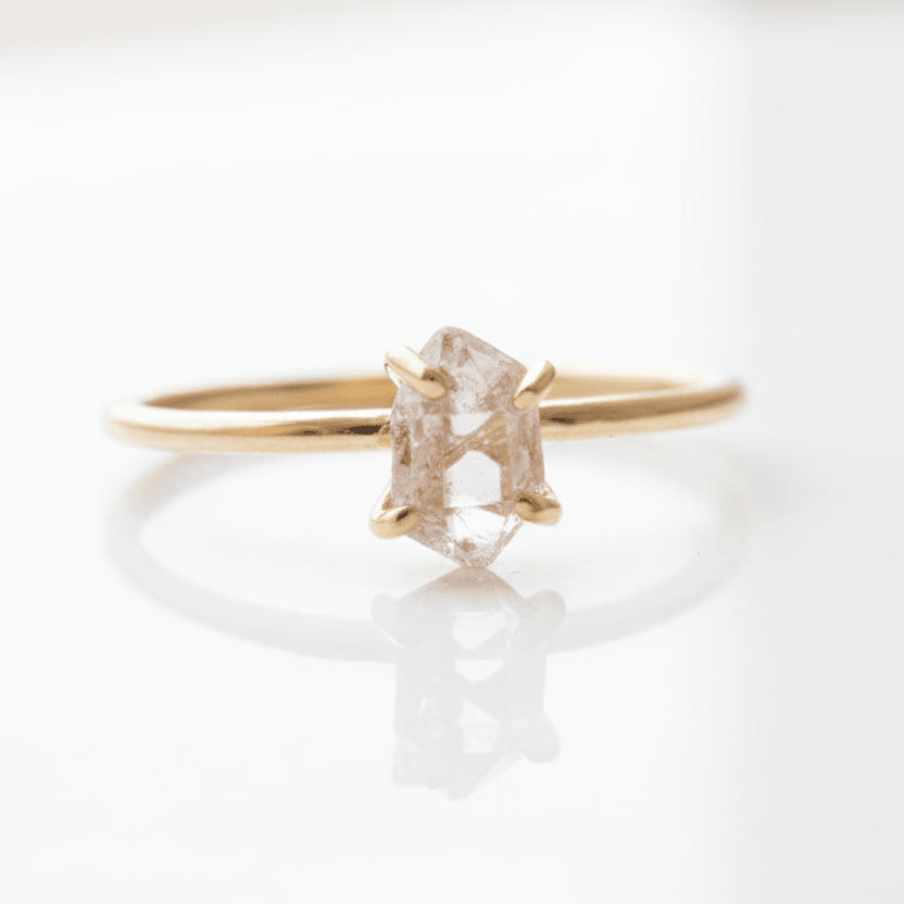 Solid 9k gold herkimer diamond ring