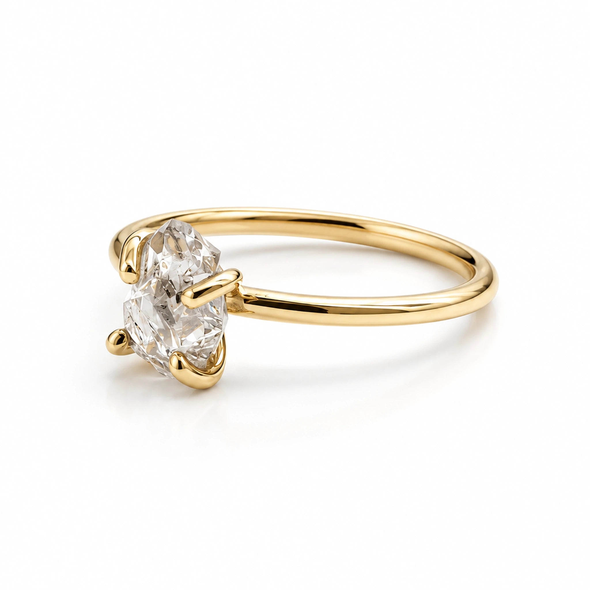 Solid 9k gold Herkimer diamond ring on its own