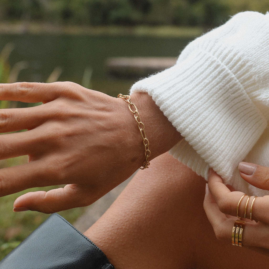Woman wearing gold Bracelet - womens waterproof jewellery australia