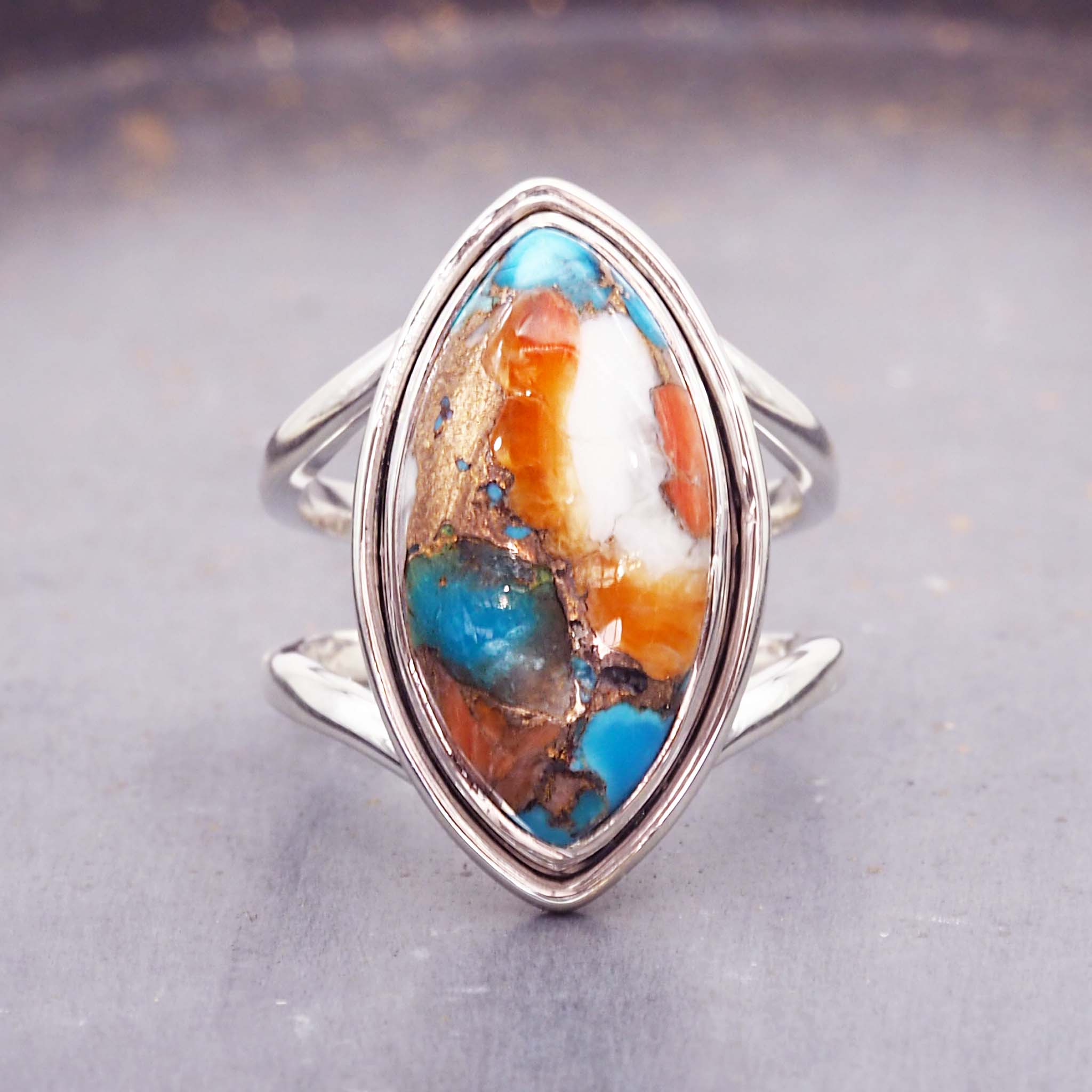 sterling silver spiny oyster turquoise ring - natural gemstone jewellery by indie and harper Australia