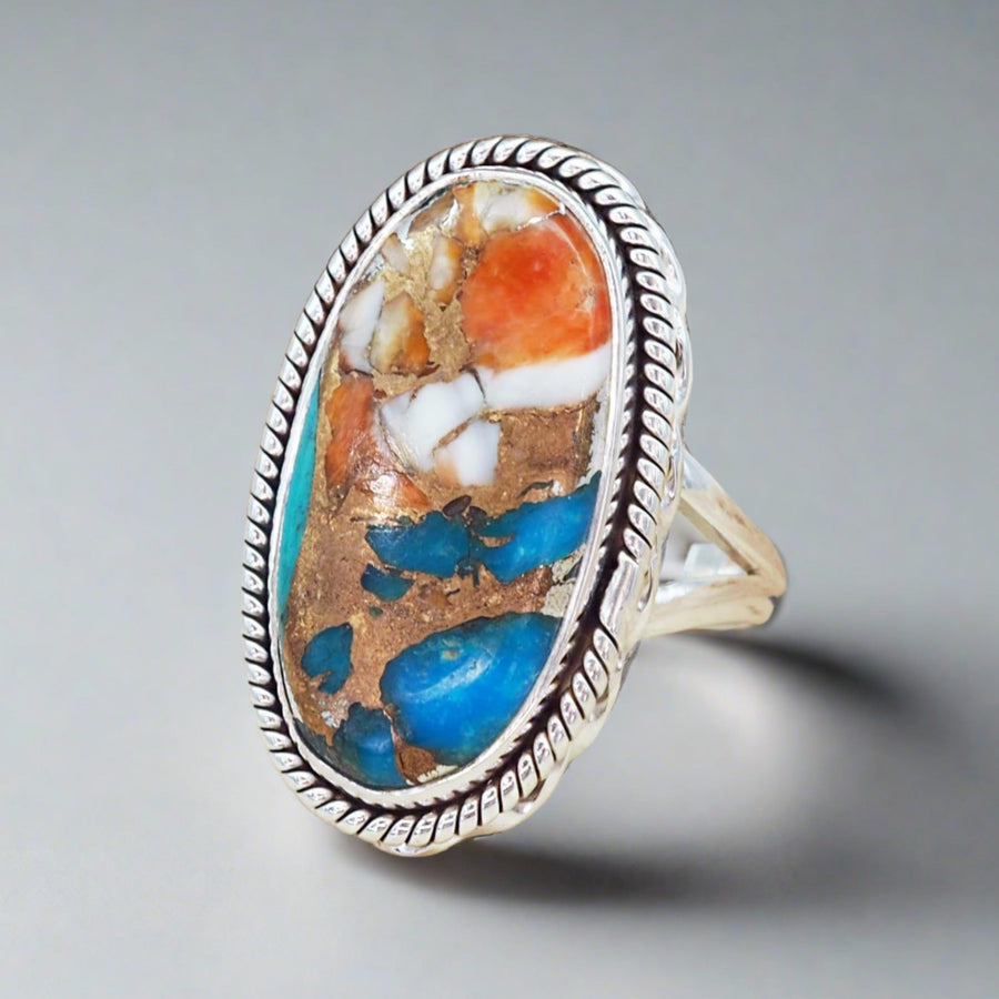 sterling silver Spiny Oyster Turquoise Ring - womens spiny oyster turquoise jewellery australia