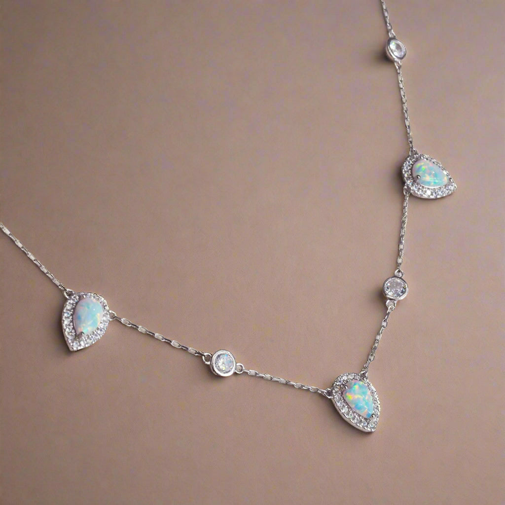 Indie and Harper dainty sterling silver stardust opal necklace