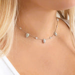 Indie and Harper dainty sterling silver stardust opal necklace being worn