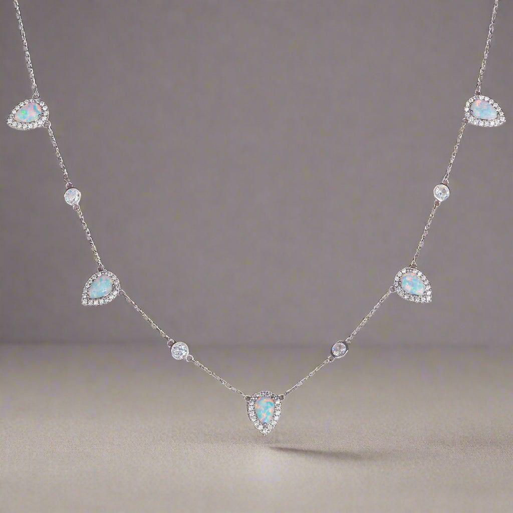 Indie and Harper dainty sterling silver stardust opal necklace
