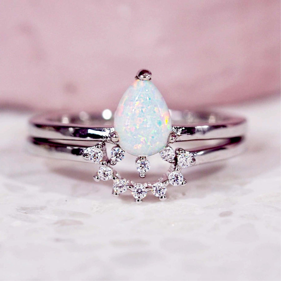 sterling silver Stardust Opal Ring Set - womens opal jewellery australia
