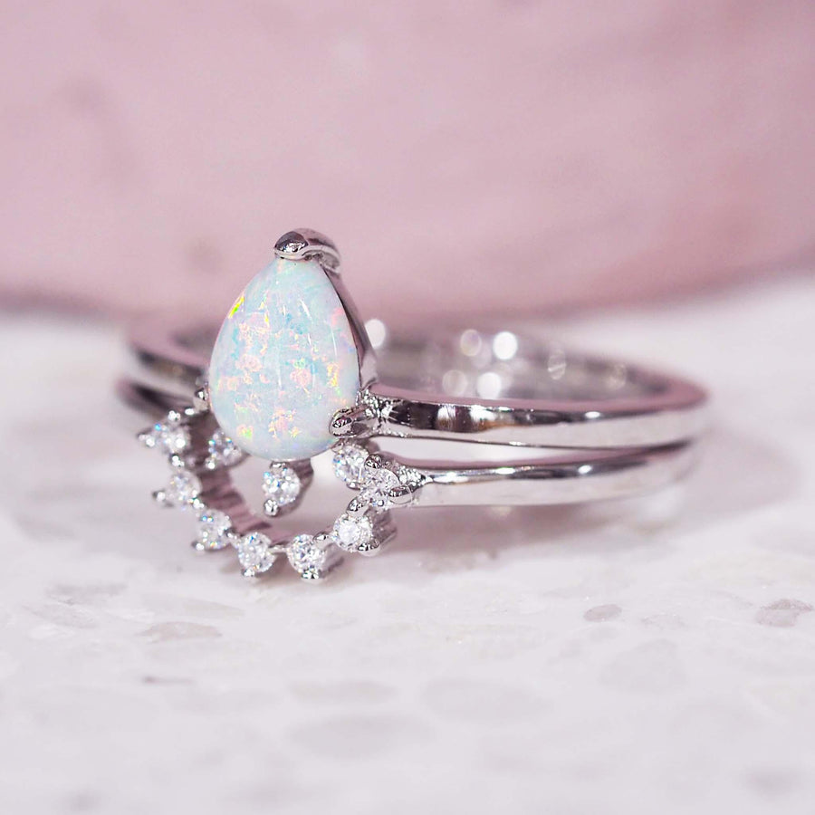 sterling silver Stardust Opal Ring Set - womens opal jewellery by indie and harper