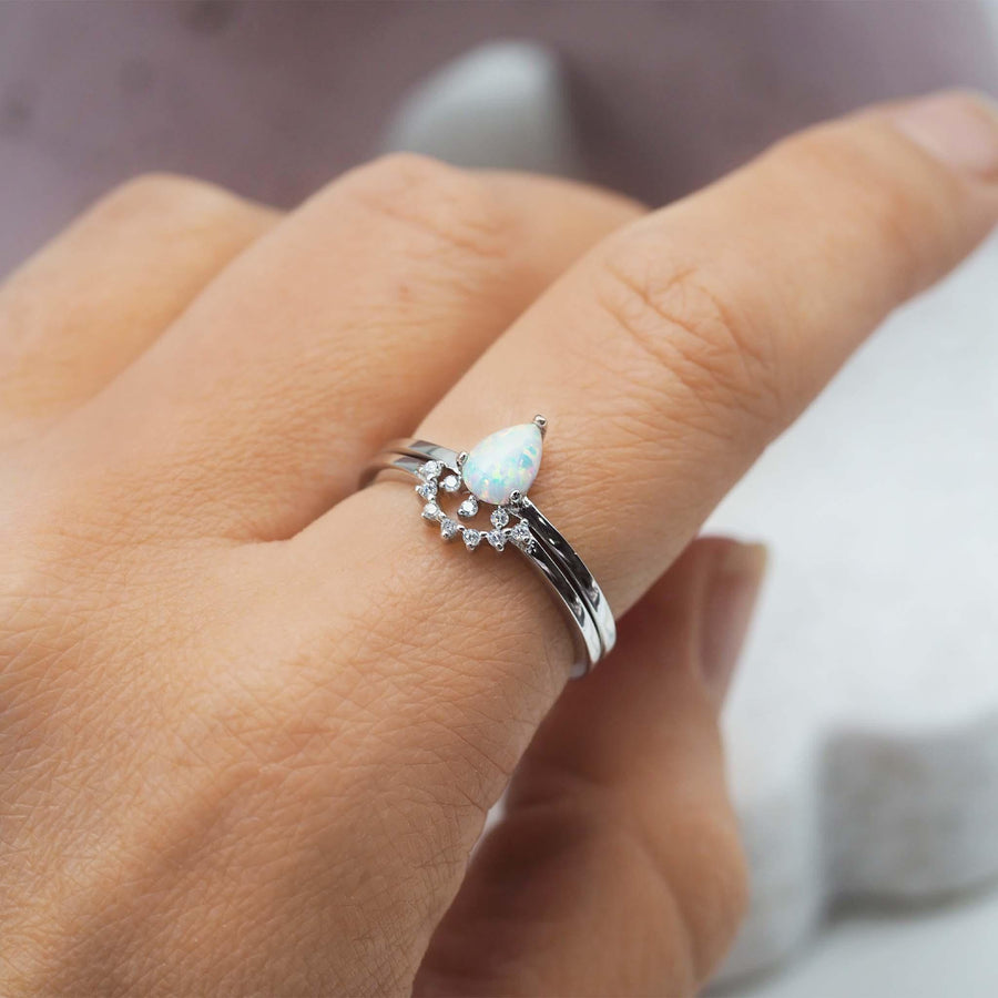 finger wearing sterling silver Stardust Opal Ring Set - womens opal jewellery australia