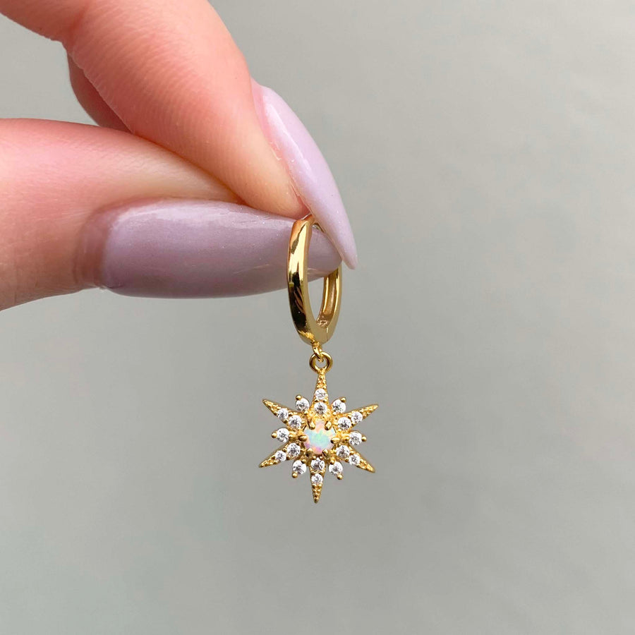 stella dainty opal earrings - gold earrings with cubic zirconias and opals - dainty opal earrings from online jewellery brand indie and harper