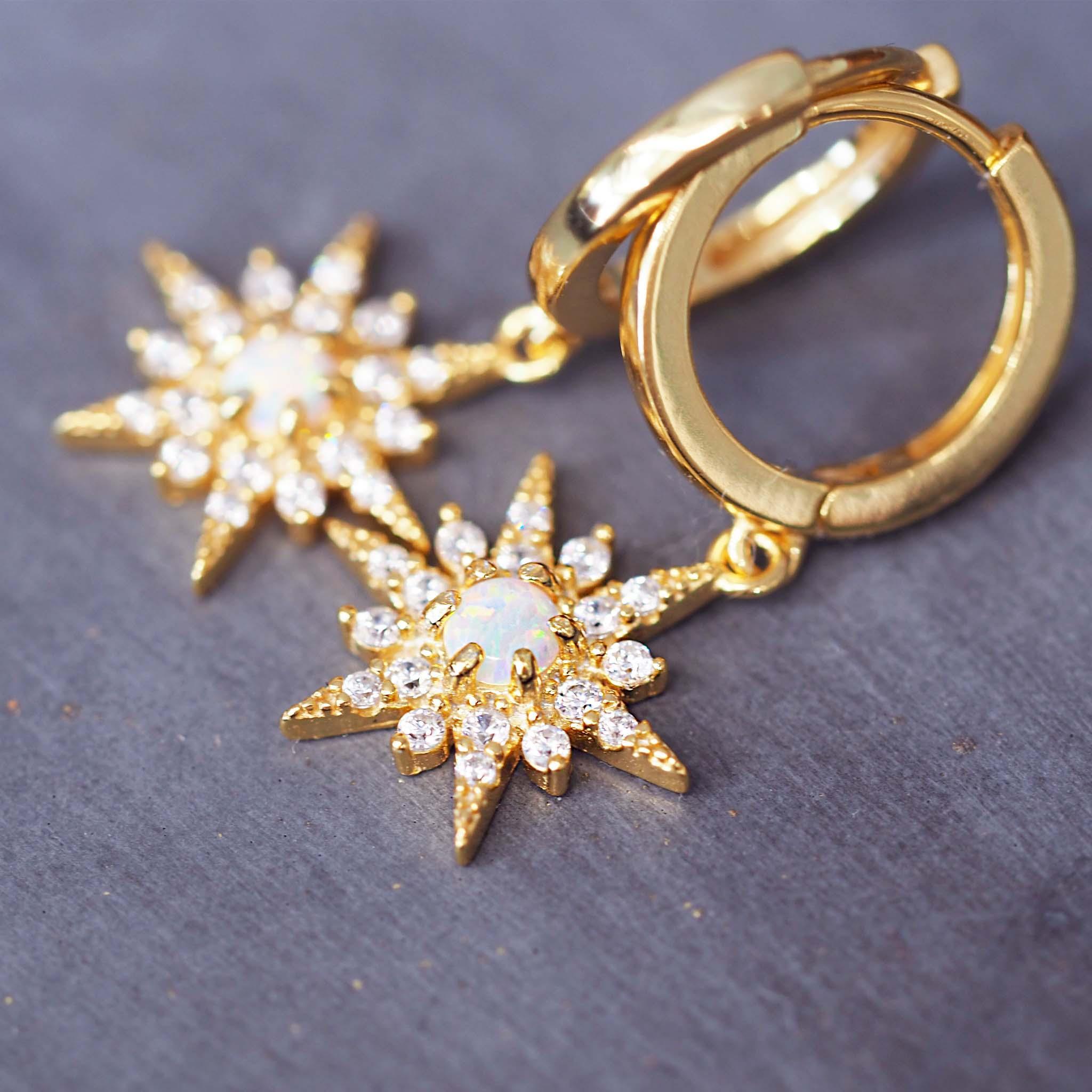 Gold Stella dainty opal Earrings by indie and harper Australia 