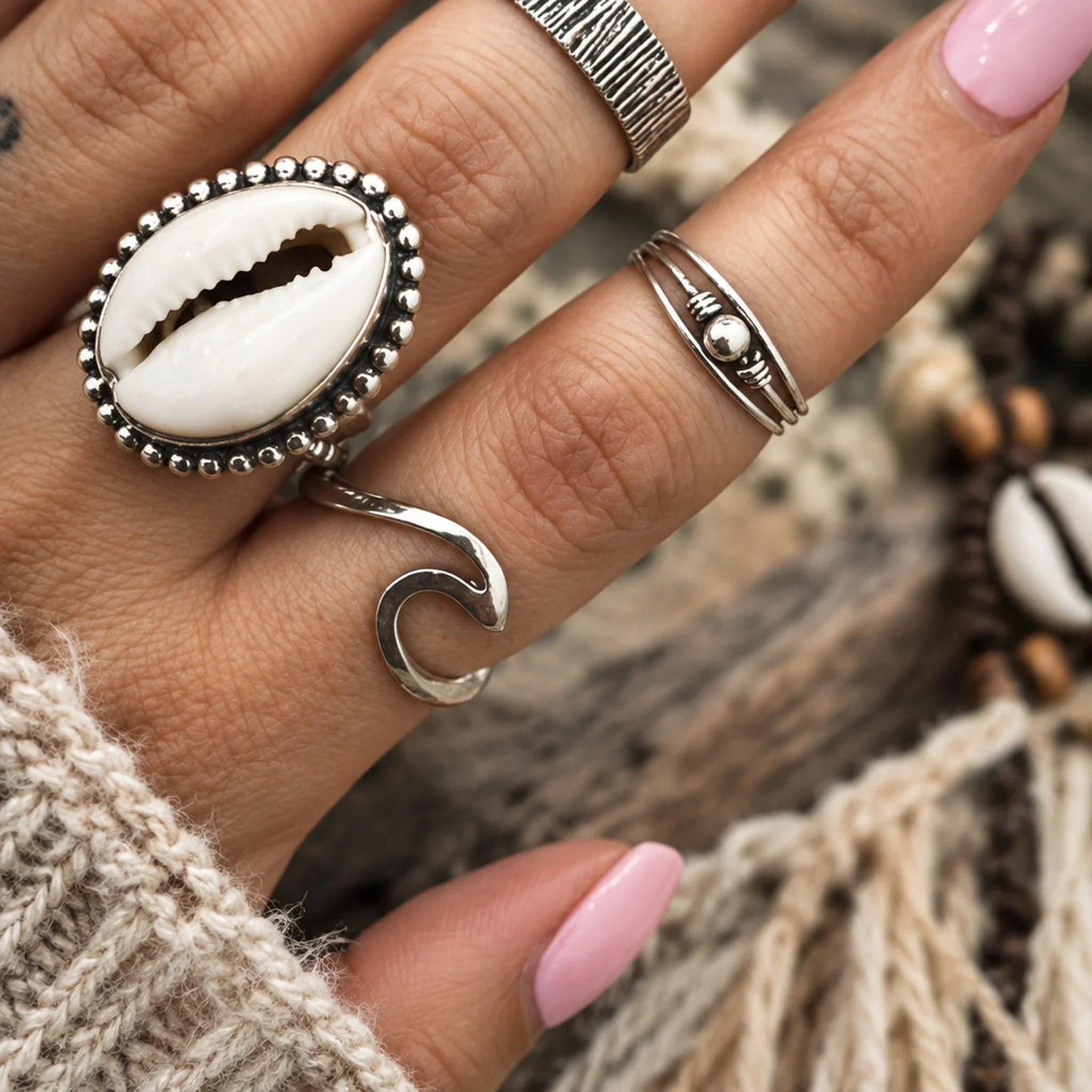 Shell Ring Silver 925 Sterling Silver Cowrie Shell Ring | Indie and Harper