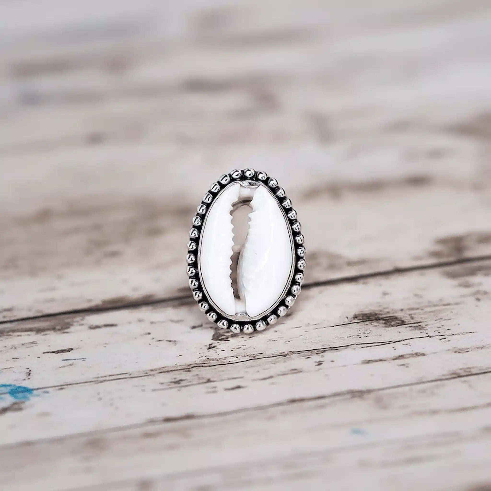 silver cowrie shell ring 
