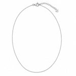 A delicate silver chain fine curb necklace with a lobster clasp, an adjustable extension chain, and a small heart-shaped tag engraved with 925, displayed on a clean white background.