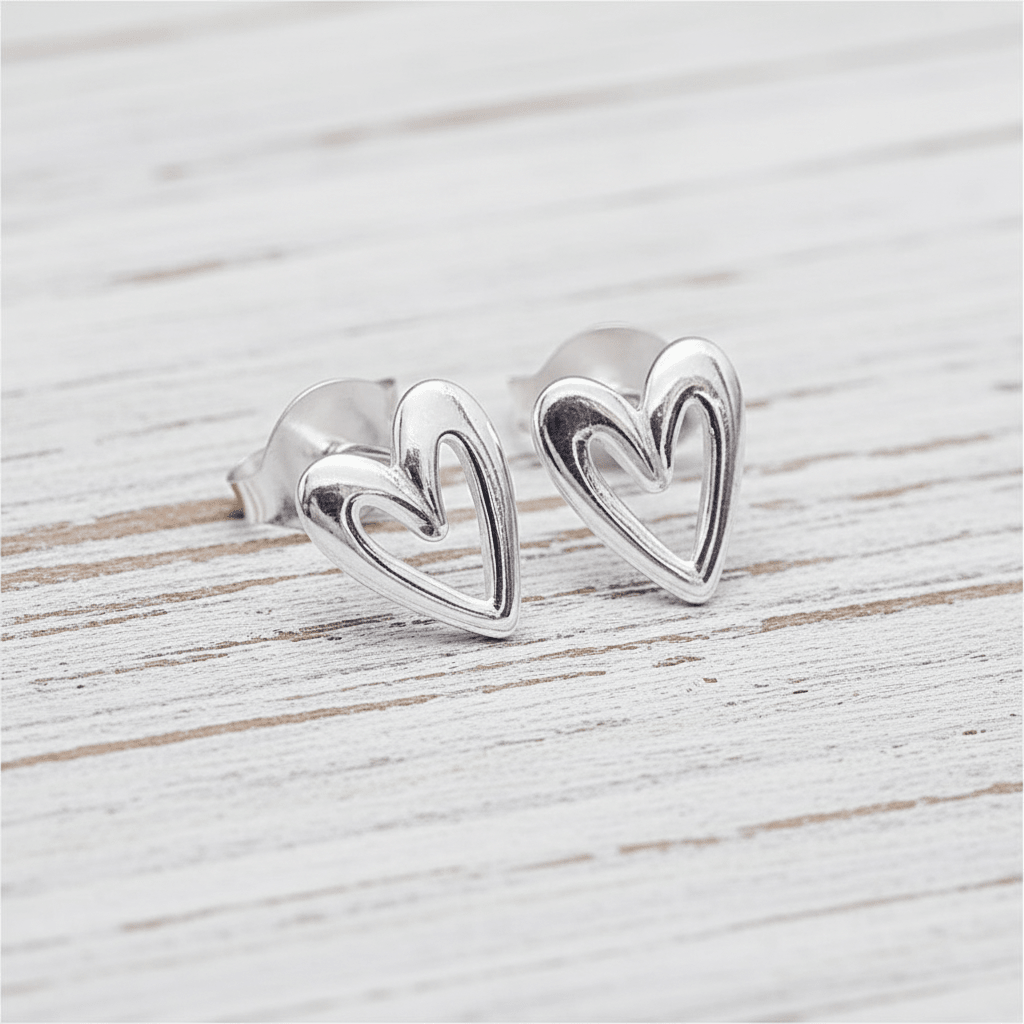 Sterling Silver Heart Shaped Stud Earrings