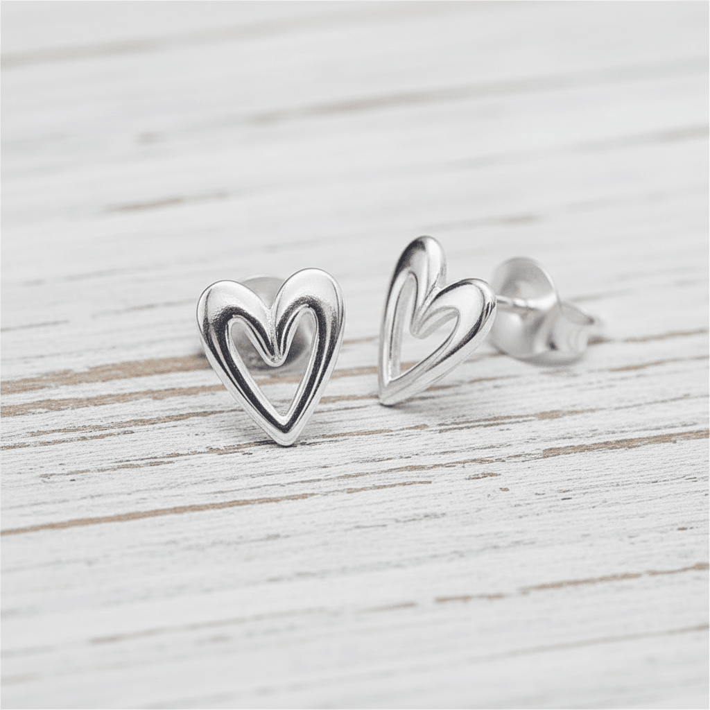 Sterling Silver Heart Shaped Stud Earrings