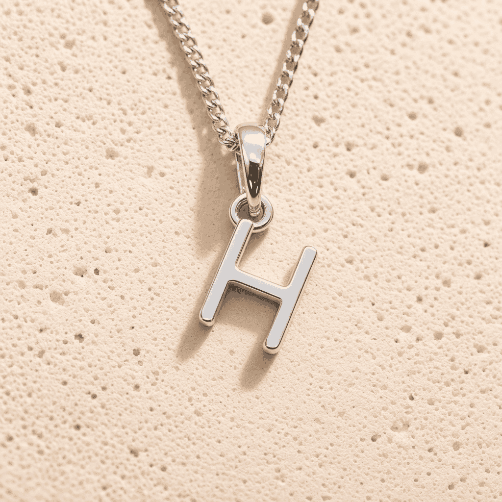 925 sterling silver initial necklace with a minimalist 'H' pendant on a fine chain