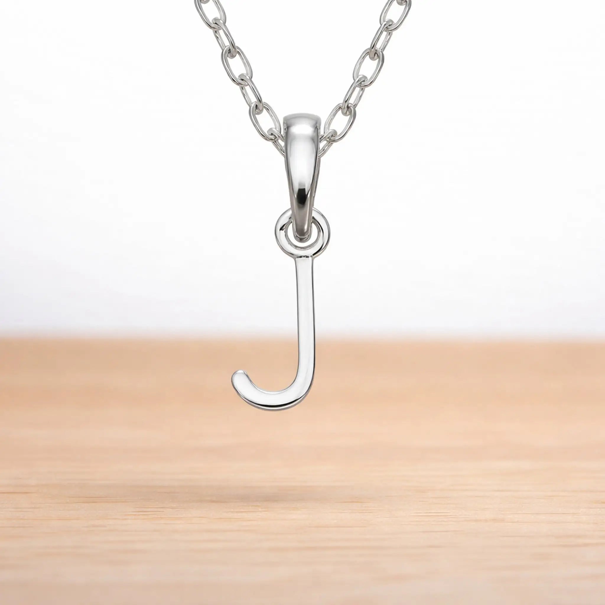 925 sterling silver initial J necklace on a fine chain