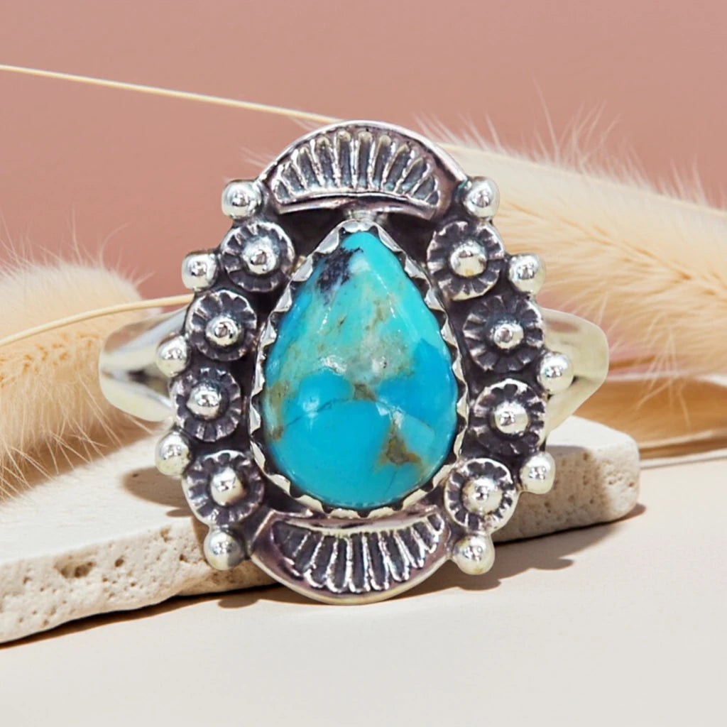 sterling silver ornate turquoise ring by indie and harper australian jewellery