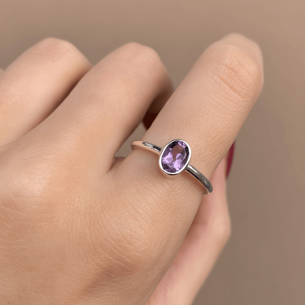 Sterling Silver Amethyst Ring being worn
