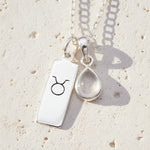 silver Zodiac Taurus pendant and April Birthstone herkimer quartz Necklace 