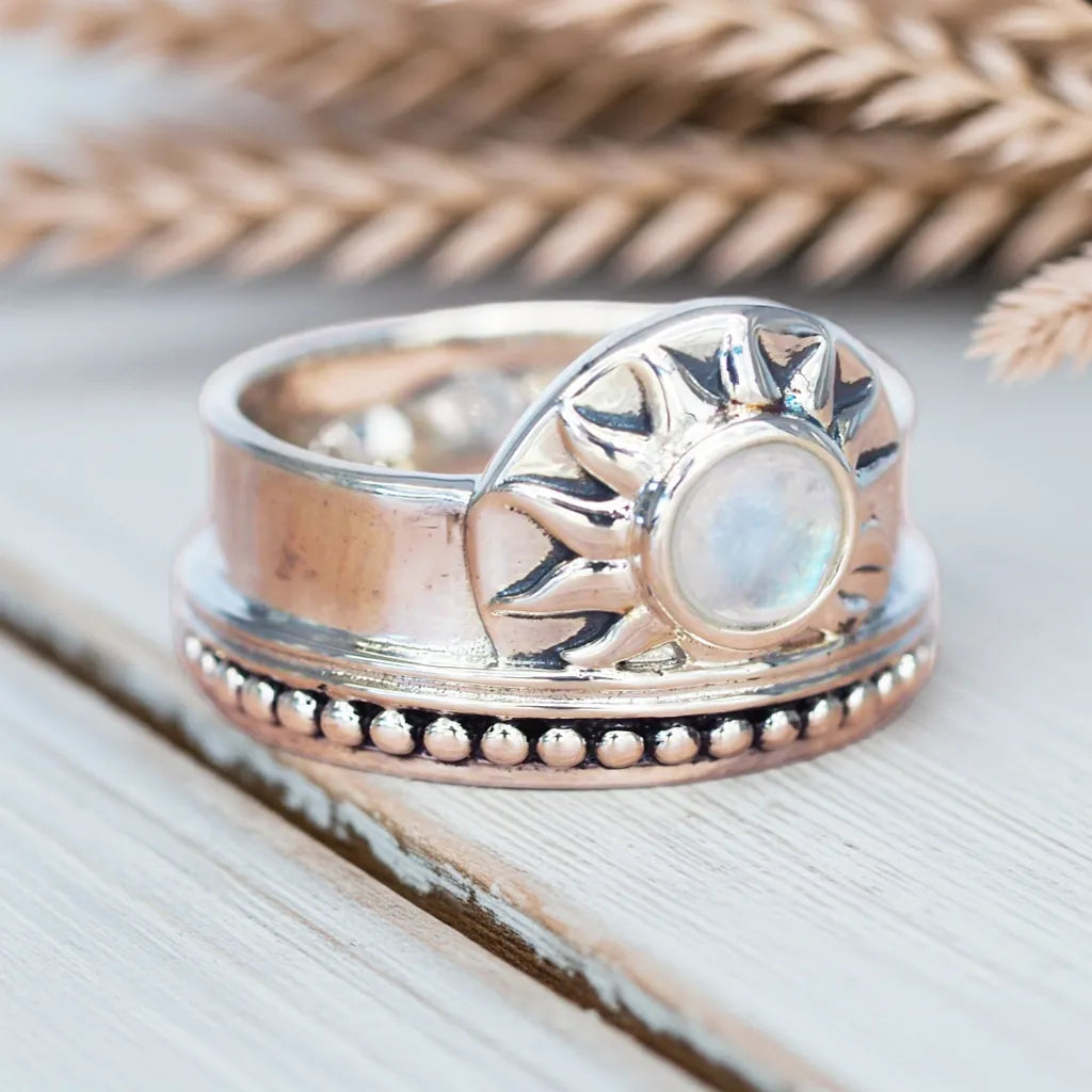 sterling silver sunrise moonstone ring by indie and harper moonstone jewellery australia