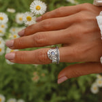 indie and harper sterling silver sunrise moonstone ring being worn - moonstone jewellery australia