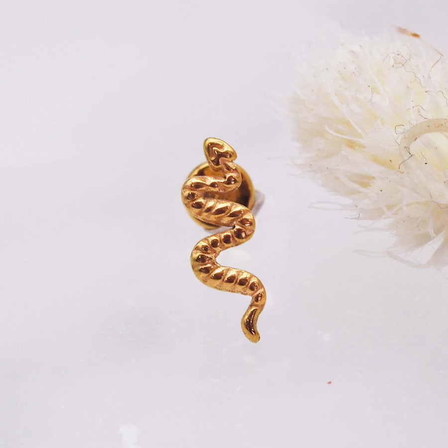 Single Labret Piercing snake Gold Earrings - womens gold jewellery australia