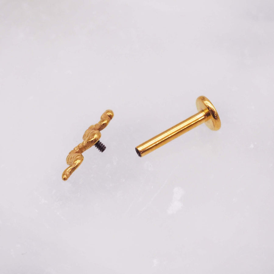 Single Labret Piercing snake Gold Earring - womens gold jewellery