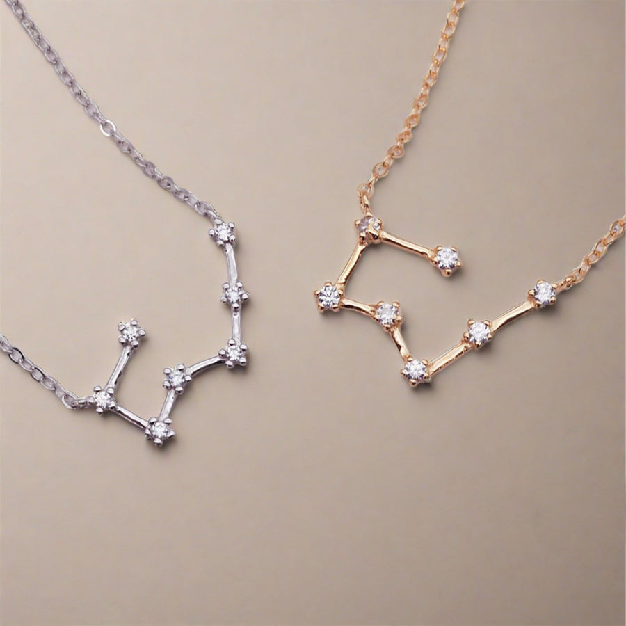 Taurus Constellation Necklace in silver and rose gold with clear crystals - womens constellation jewellery by australian jewellery brand indie and harper