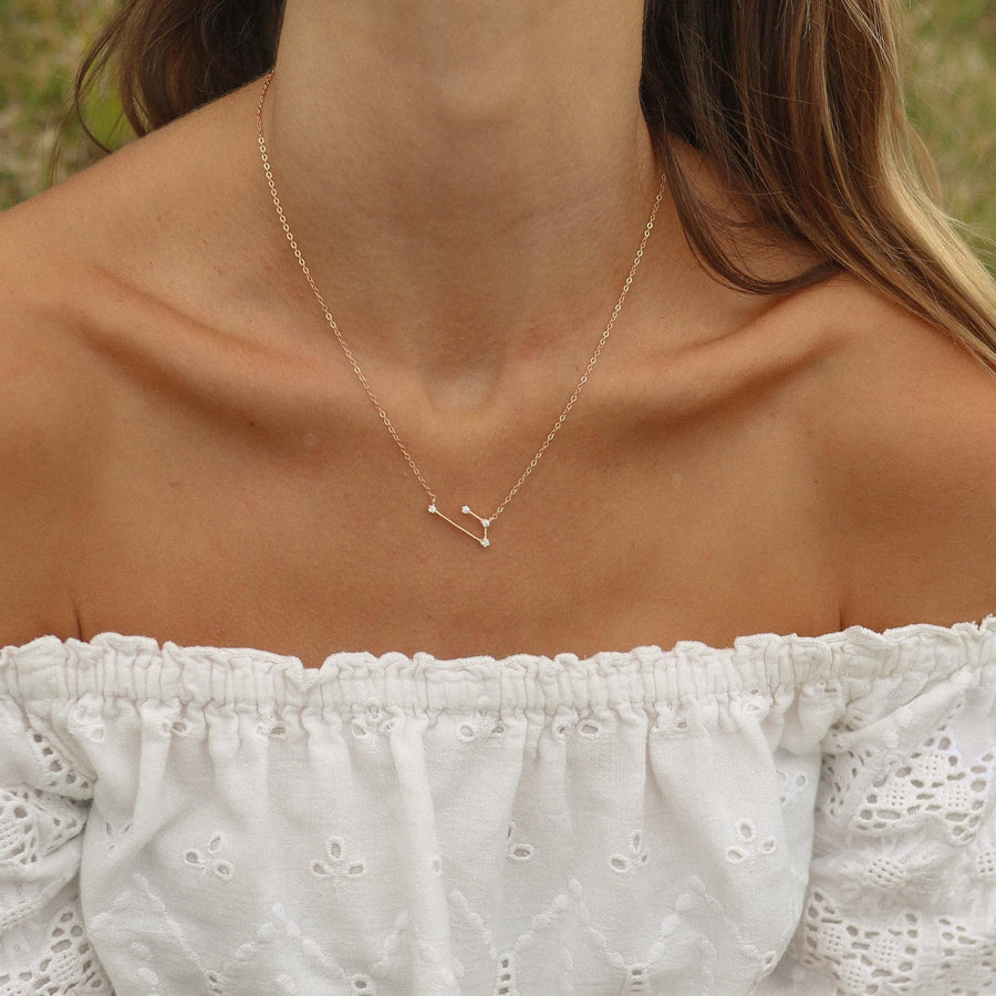 woman wearing rose gold Constellation Necklace - womens constellation jewellery by australian jewellery brand indie and harper