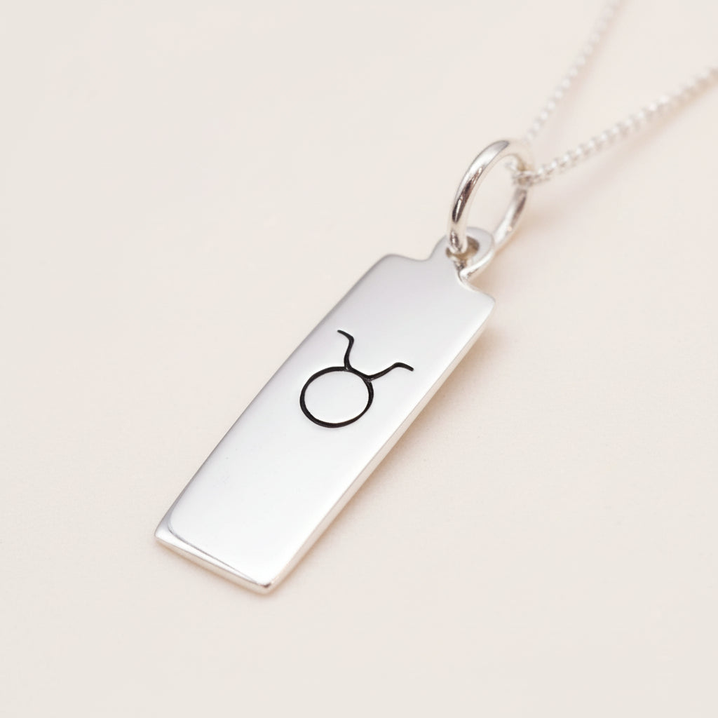 sterling silver taurus zodiac necklace on a white background