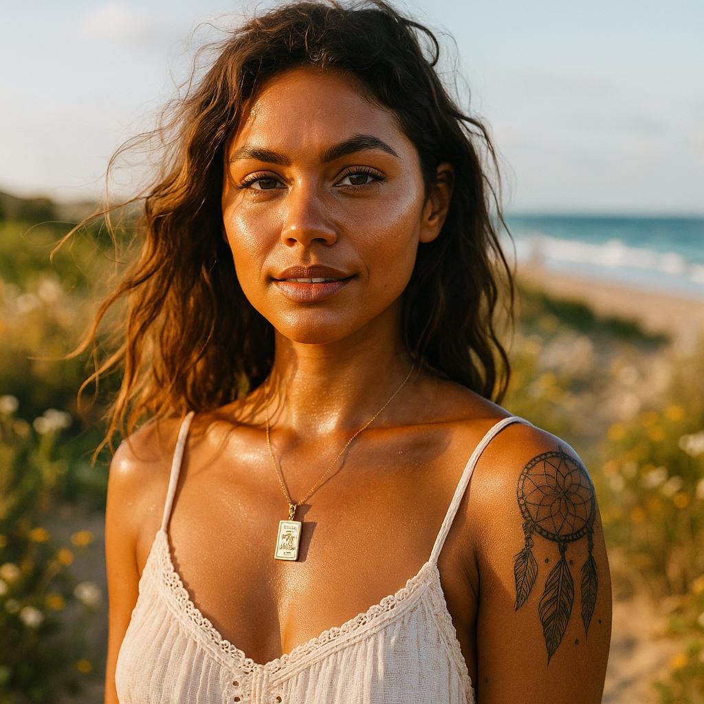 model wearing a rose gold The Lovers Tarot Necklace - designed by indie and harper jewellery australia