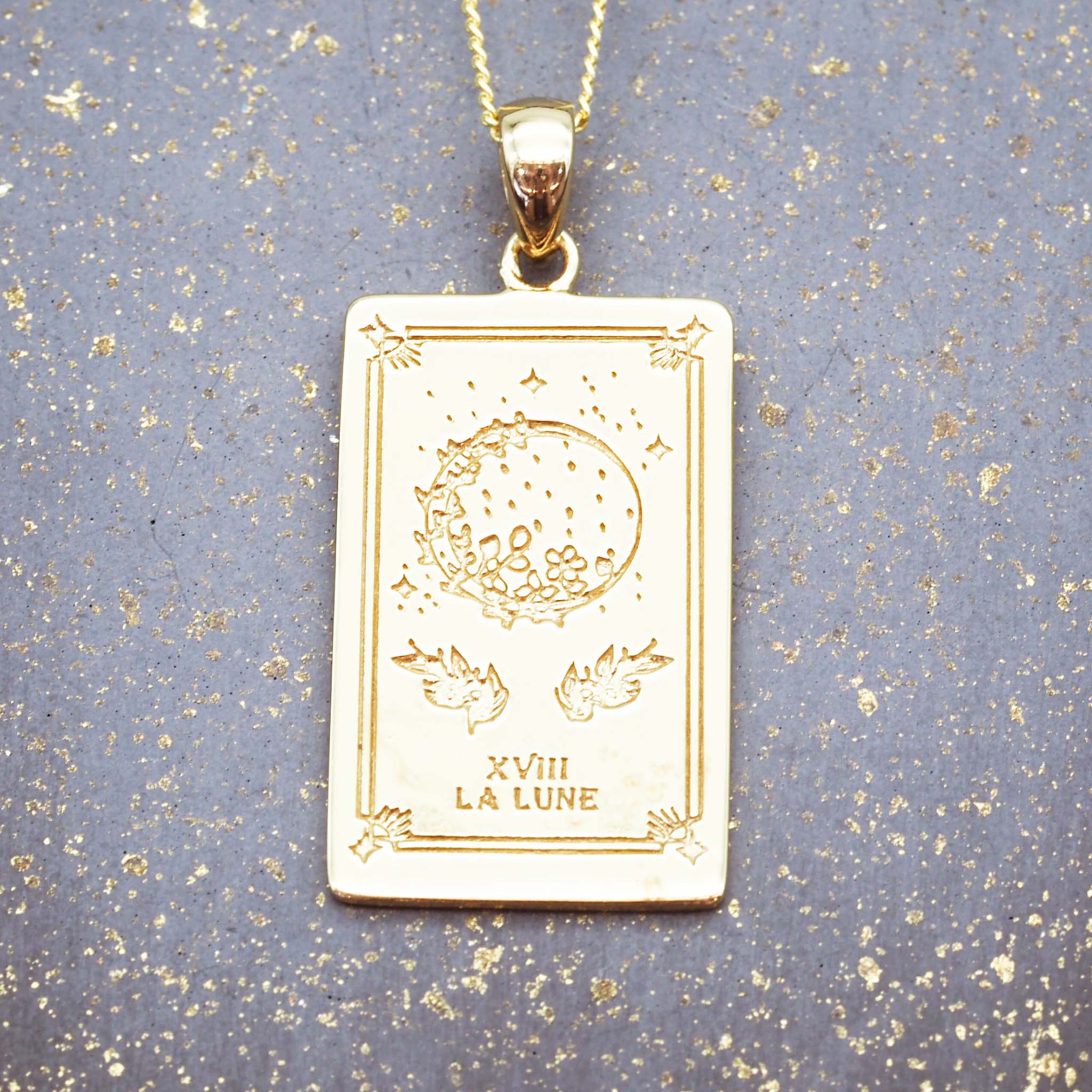 the moon tarot necklace in gold - tarot jewellery by boho jewellery brand indie and harper