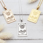 The sun tarot card necklaces in silver, gold and rose gold 