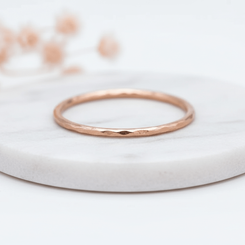 Rose gold stacker ring with hammered band