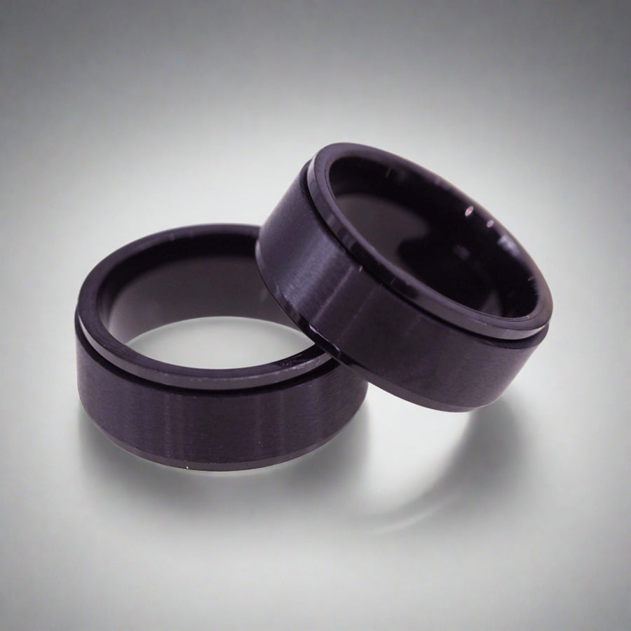 Black Titanium Meditation Spinner Ring - womens black rings - black jewellery