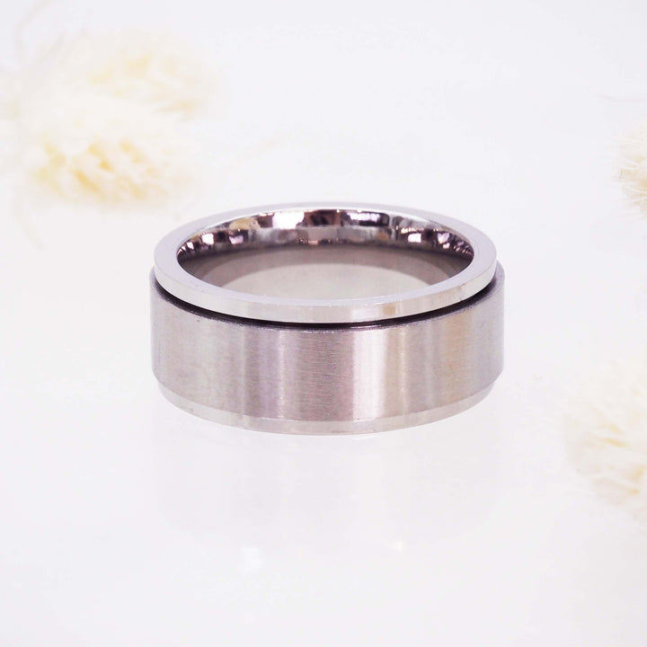 Silver Titanium Meditation Spinner Ring - womens silver waterproof jewellery