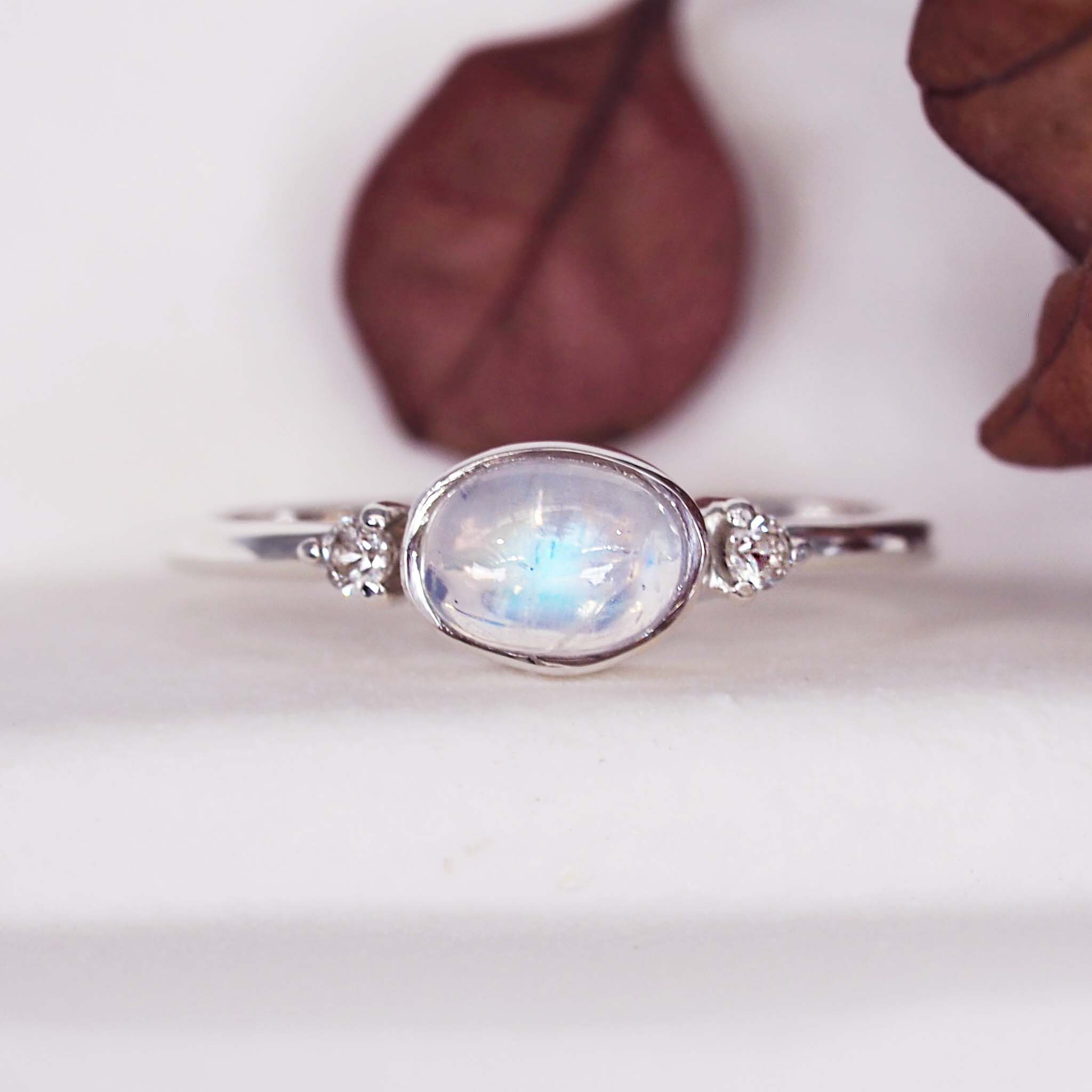 indie and harper sterling silver white topaz and moonstone ring - moonstone jewellery australia