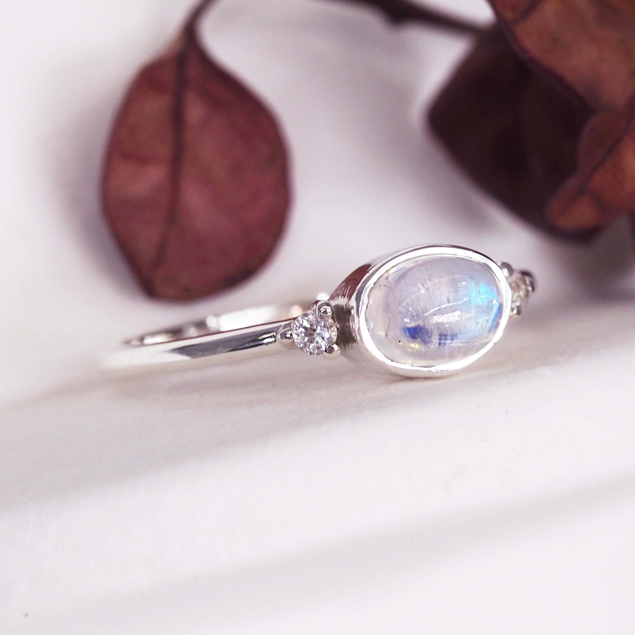 indie and harper sterling silver white topaz and moonstone ring - moonstone jewellery australia