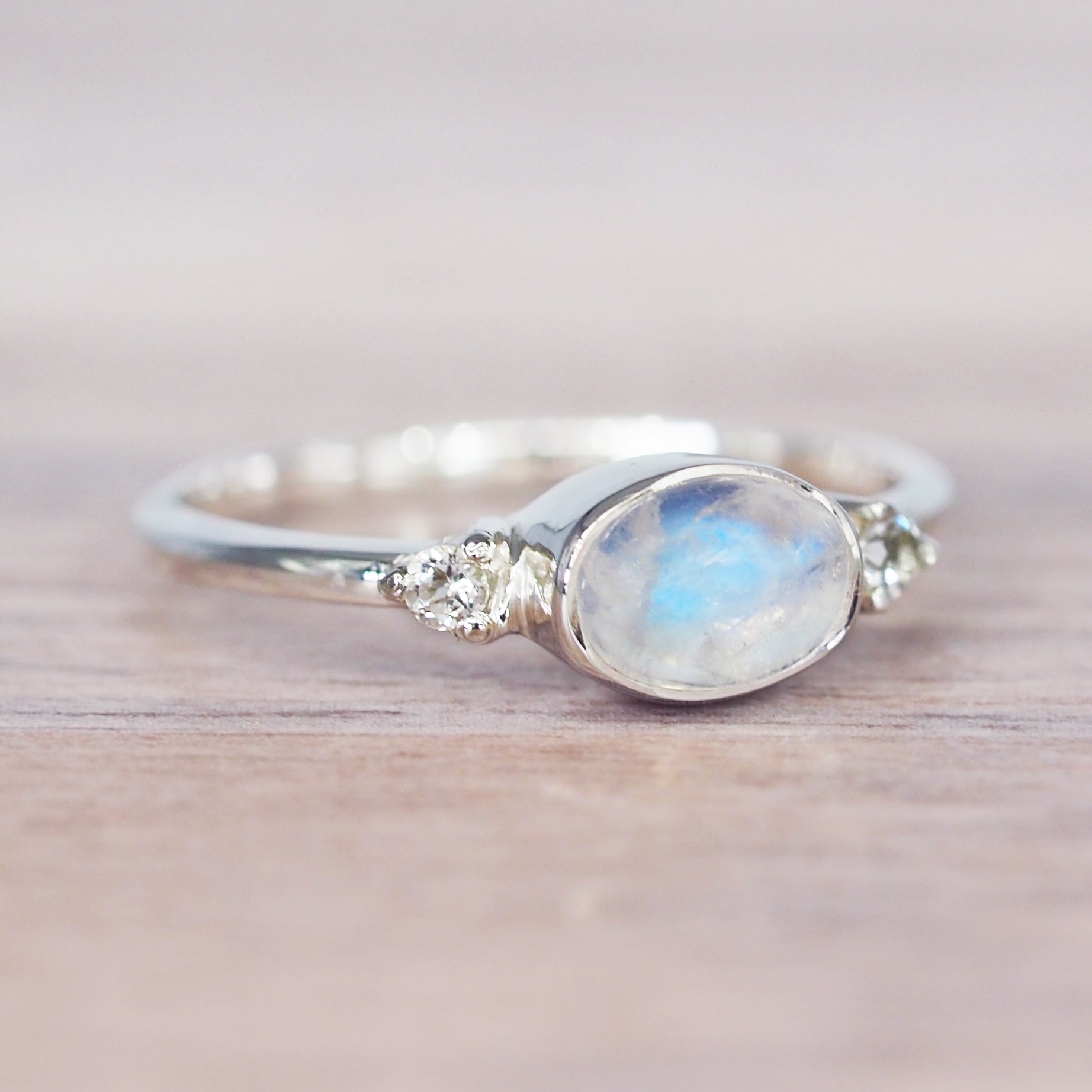 indie and harper sterling silver white topaz and moonstone ring - moonstone jewellery australia