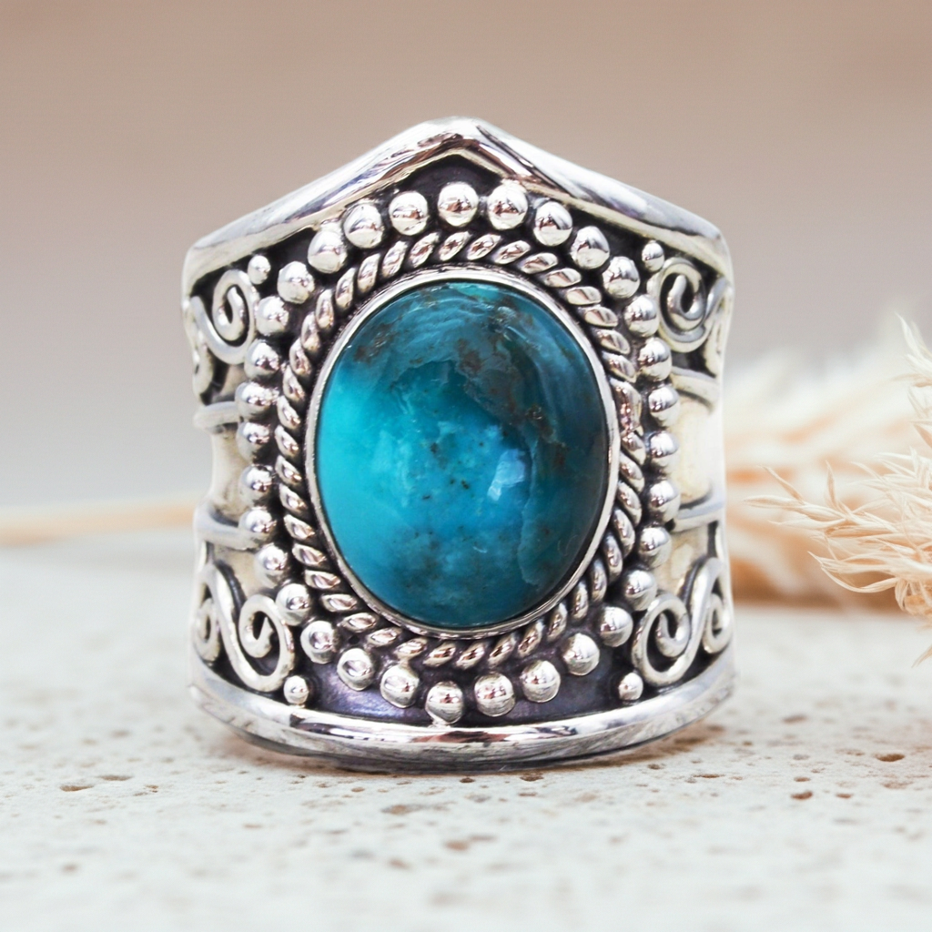 sterling silver tribal turquoise ring by indie and harper