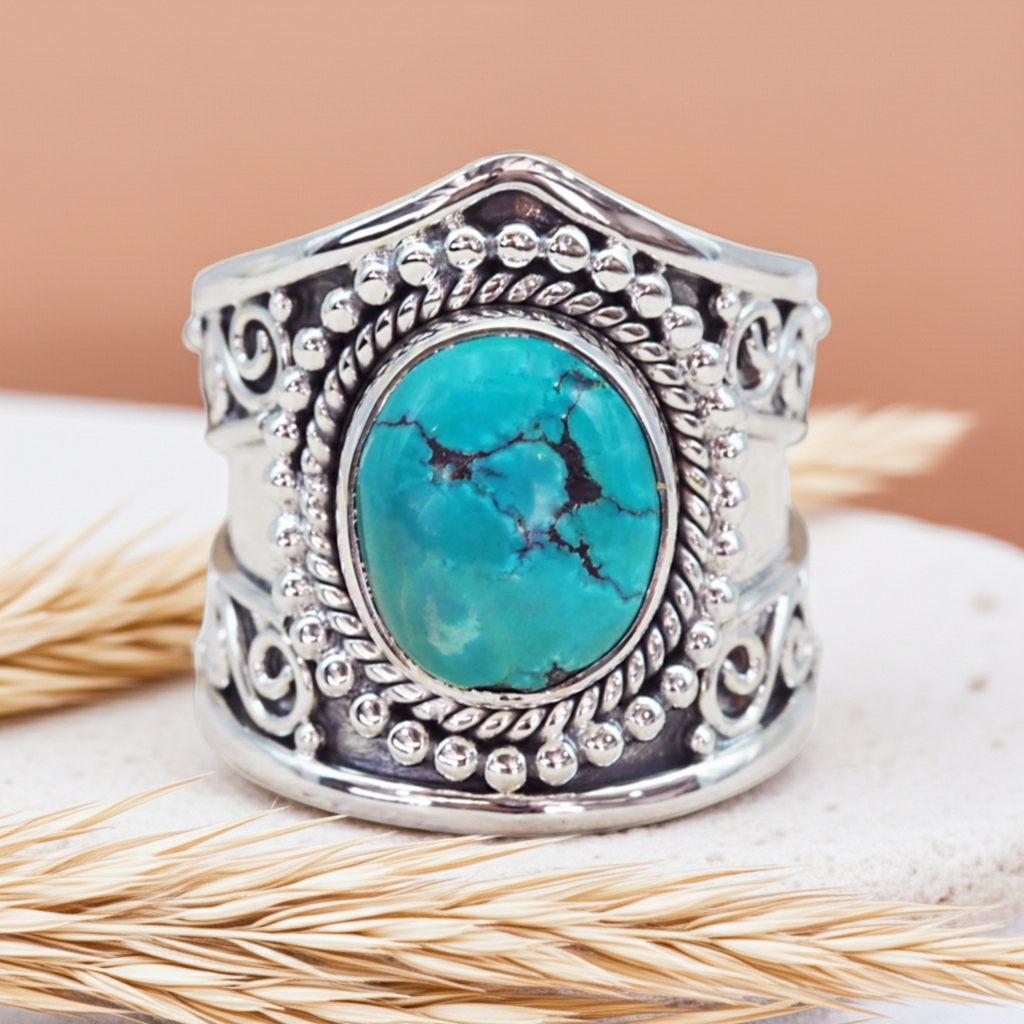 indie and harper sterling silver turquoise tribal ring