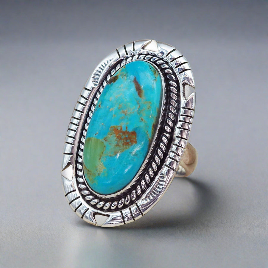 Turquoise Ring with mixture of brown blue and green - womens turquoise jewellery by indie and harper