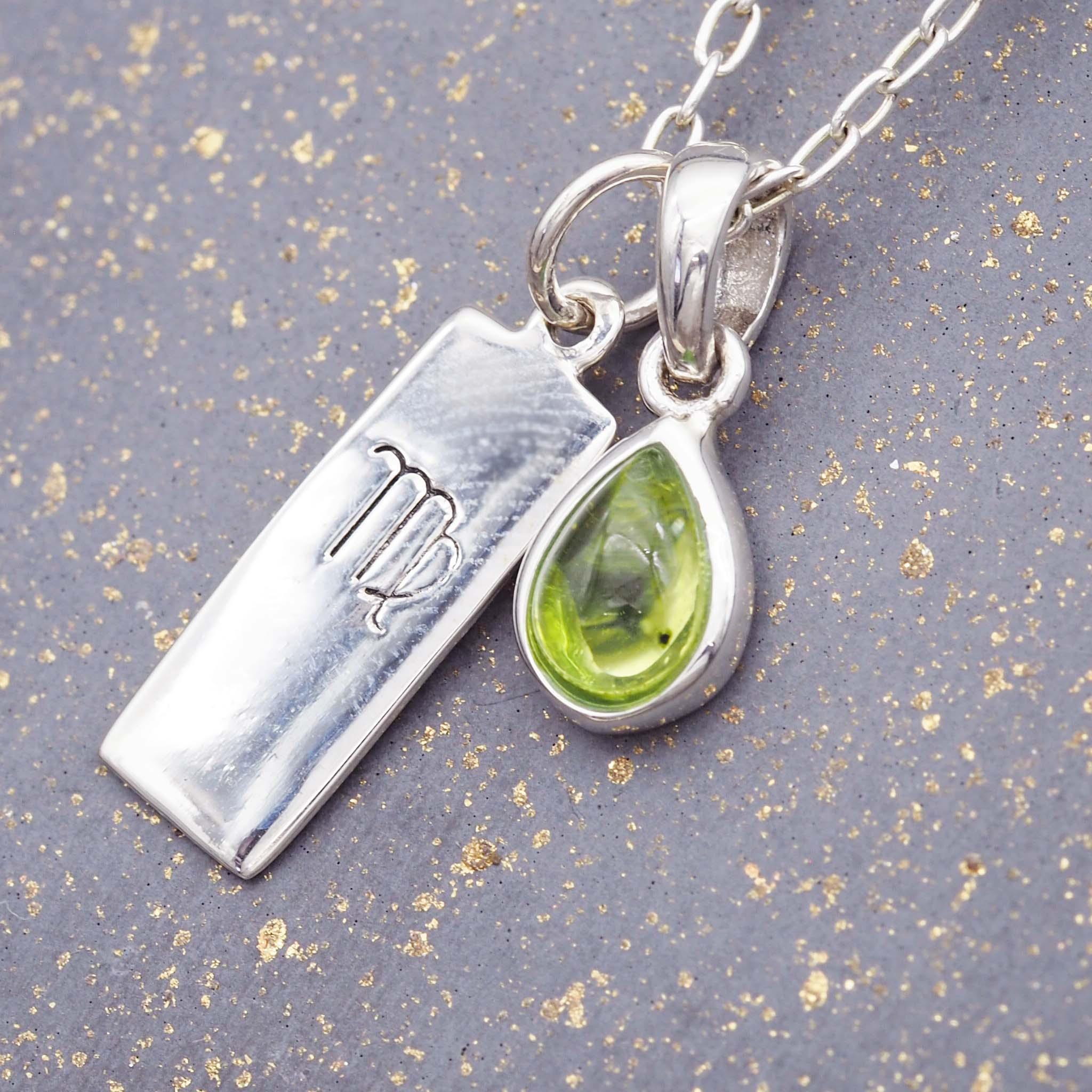 silver Zodiac Virgo and August birthstone peridot necklace by indie and harper australia