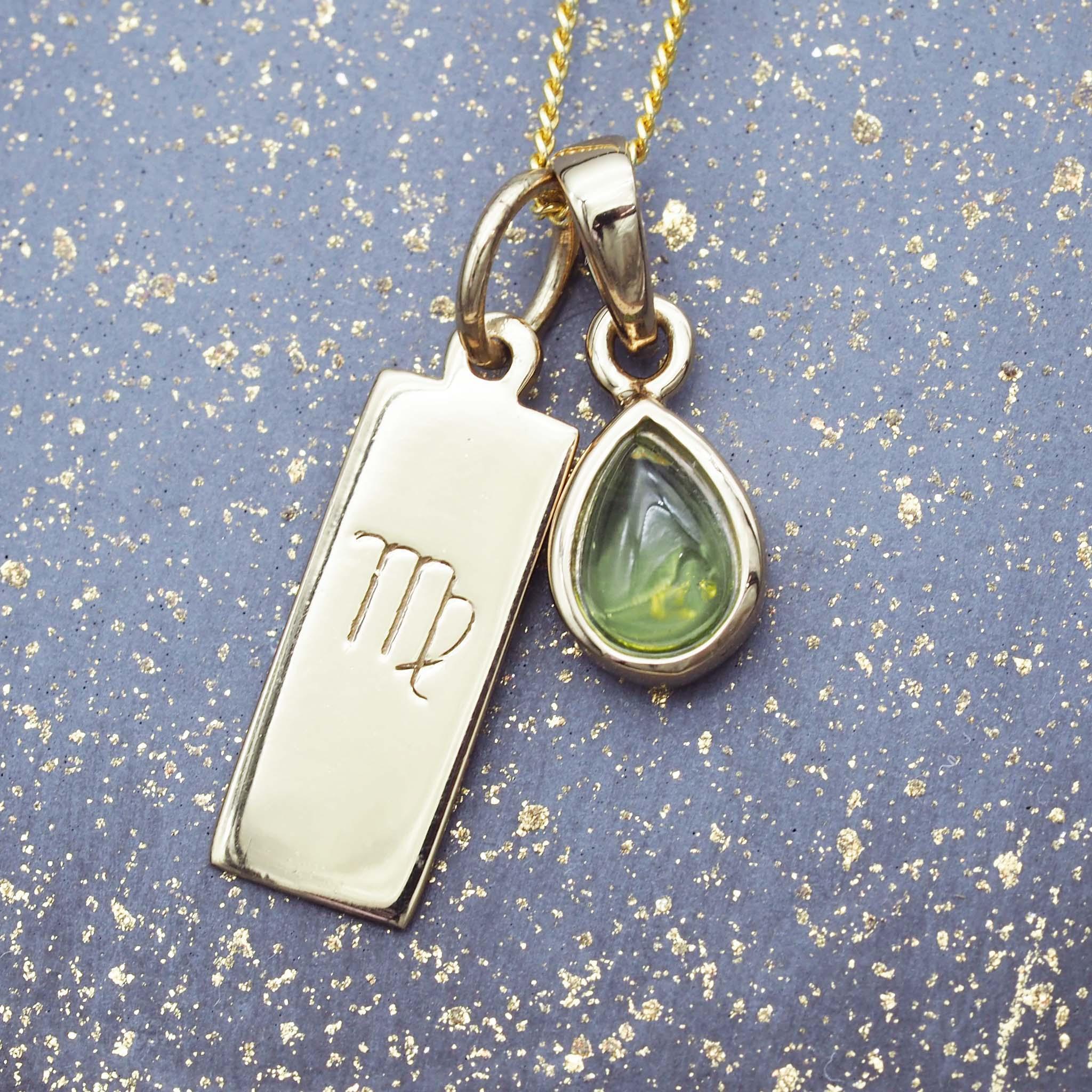 gold Virgo and August birthstone peridot necklace by indie and harper australia