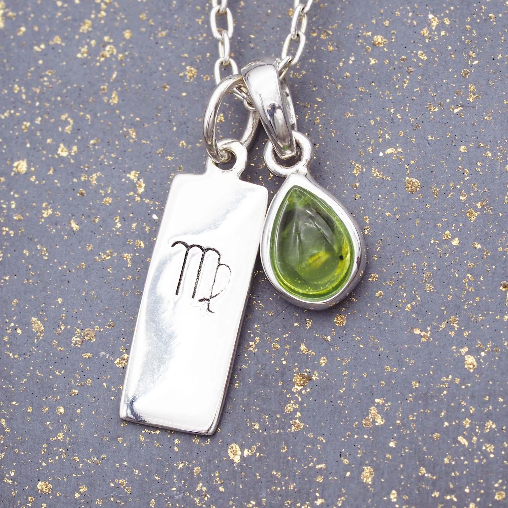 silver Zodiac Virgo and August birthstone peridot necklace by indie and harper australia