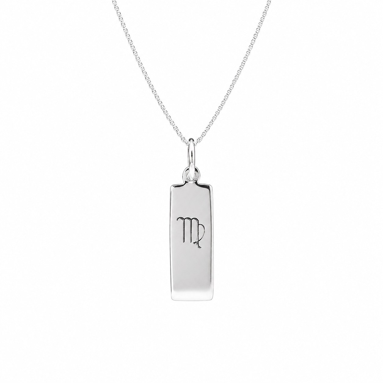 virgo zodiac necklace - sterling silver fine curb chain with virgo star sign line glyph pendant.